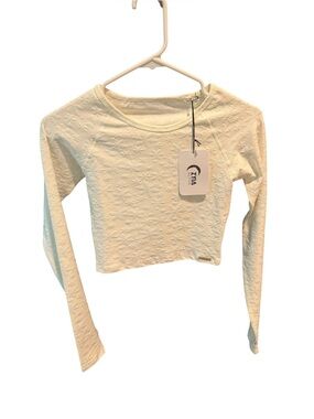 ZYIA White Long Sleeve Snowflake Textured Crop Top